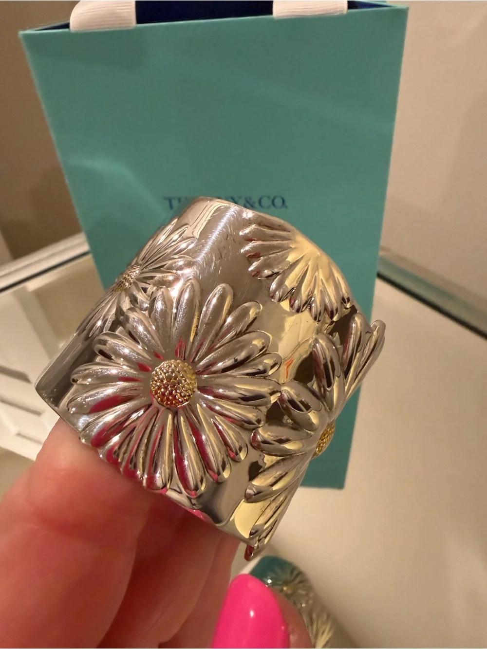 Tiffany & Co. Elsa Peretti Sterling Silver Cuff Bracelet with Gold Daisy Centers